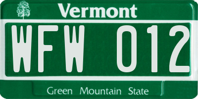 VT license plate WFW012