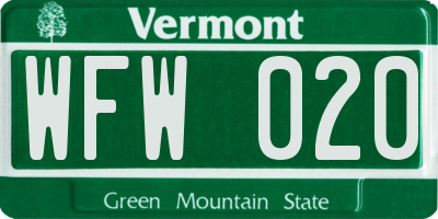 VT license plate WFW020