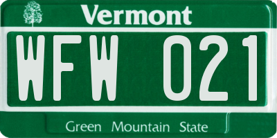 VT license plate WFW021