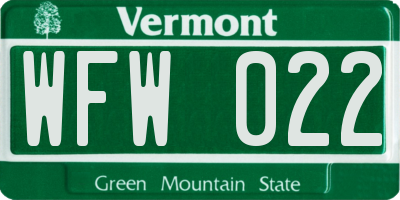 VT license plate WFW022