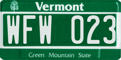 VT license plate WFW023