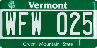 VT license plate WFW025