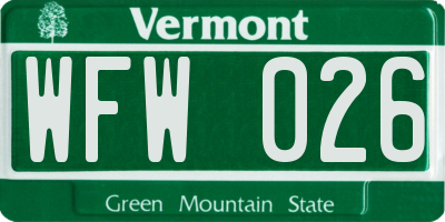VT license plate WFW026