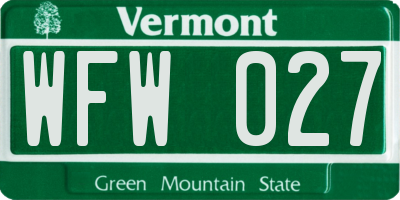 VT license plate WFW027
