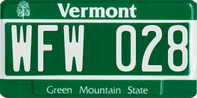 VT license plate WFW028