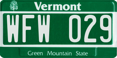 VT license plate WFW029