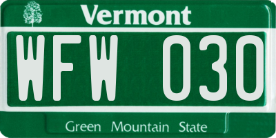 VT license plate WFW030
