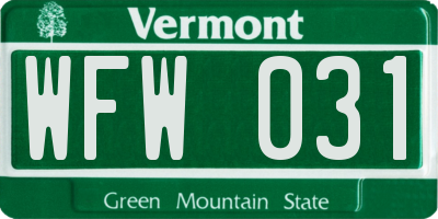 VT license plate WFW031