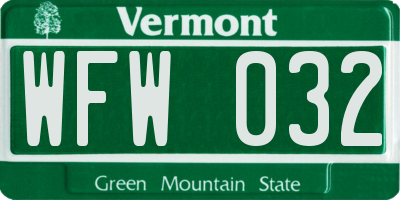 VT license plate WFW032