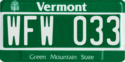 VT license plate WFW033