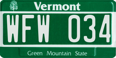 VT license plate WFW034