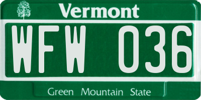 VT license plate WFW036