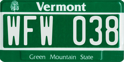 VT license plate WFW038
