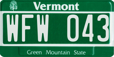 VT license plate WFW043