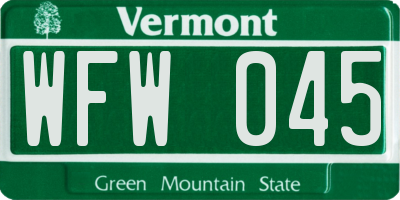 VT license plate WFW045