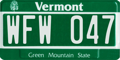 VT license plate WFW047