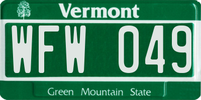 VT license plate WFW049