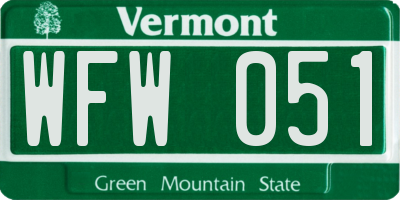 VT license plate WFW051