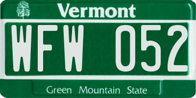 VT license plate WFW052