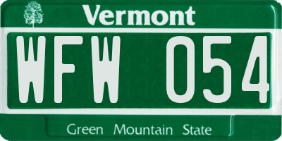 VT license plate WFW054