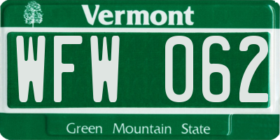VT license plate WFW062