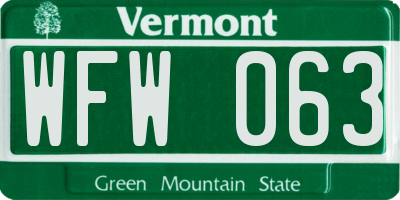 VT license plate WFW063