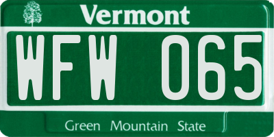 VT license plate WFW065