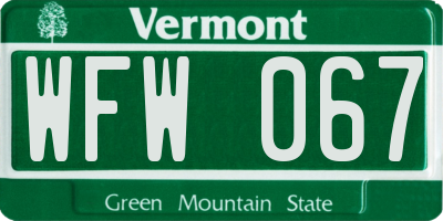 VT license plate WFW067