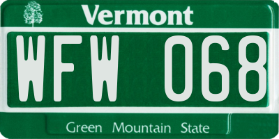 VT license plate WFW068