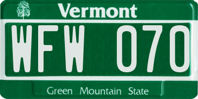 VT license plate WFW070