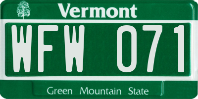 VT license plate WFW071