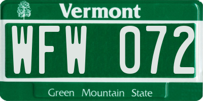 VT license plate WFW072