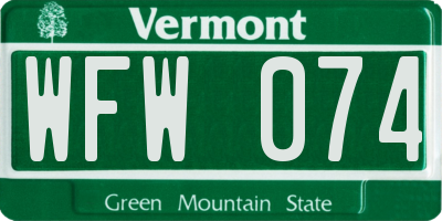 VT license plate WFW074