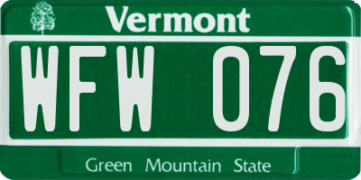 VT license plate WFW076