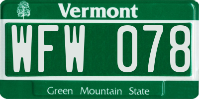 VT license plate WFW078