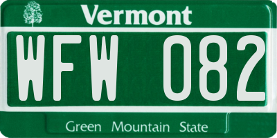 VT license plate WFW082