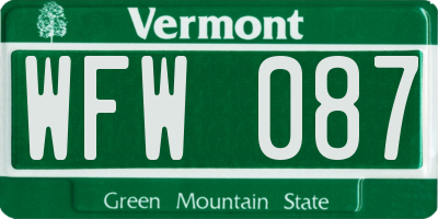 VT license plate WFW087