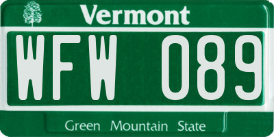 VT license plate WFW089