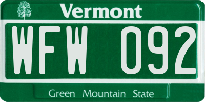 VT license plate WFW092