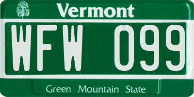 VT license plate WFW099