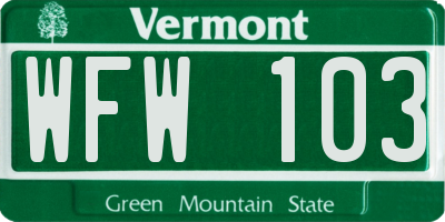 VT license plate WFW103