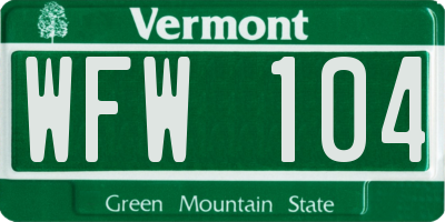 VT license plate WFW104