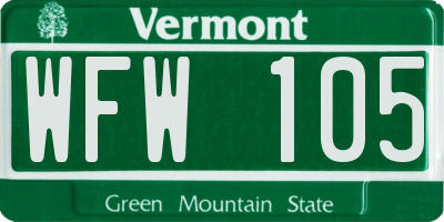 VT license plate WFW105