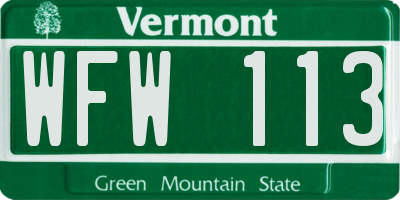 VT license plate WFW113