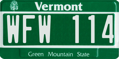 VT license plate WFW114