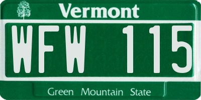VT license plate WFW115