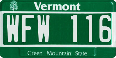 VT license plate WFW116