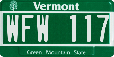 VT license plate WFW117