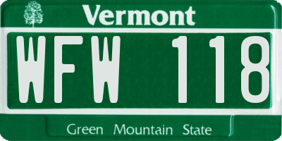 VT license plate WFW118