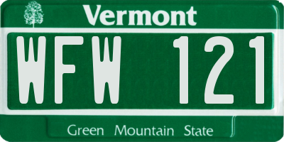 VT license plate WFW121